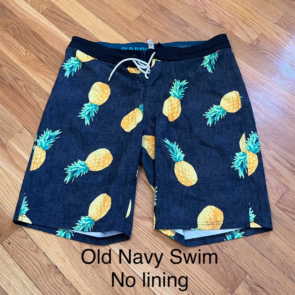 Old Navy Men's Pineapple Print Swim Shorts - Black and Yellow